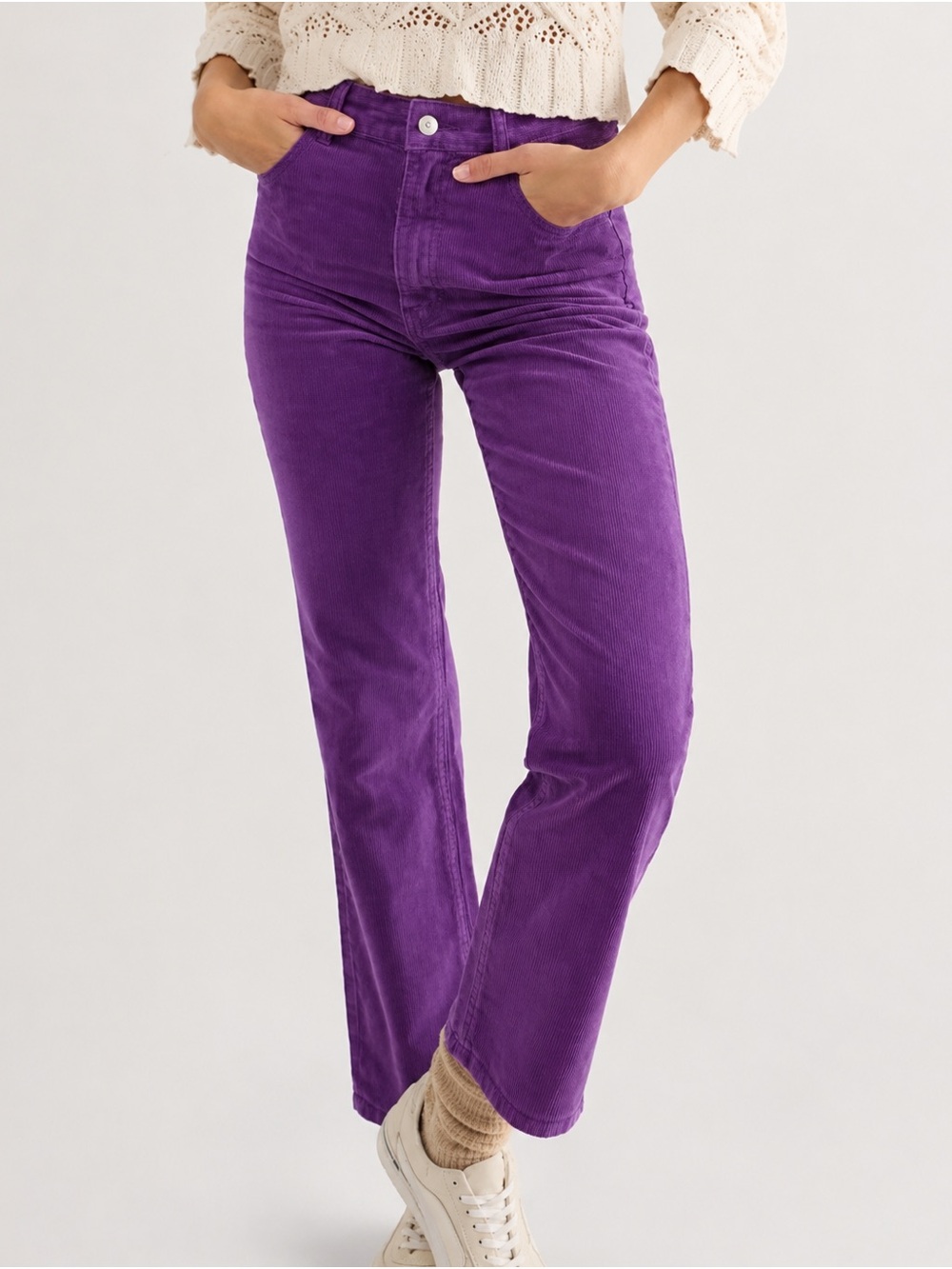 NWT Rolla's High Rise Original Straight Crop Corduroy Pants Grape Cord 28